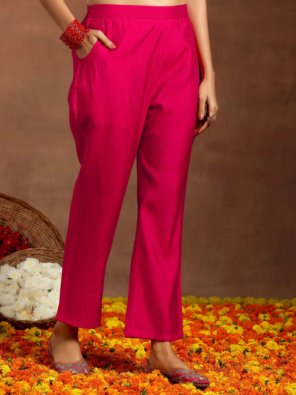 Gerua Pink Yoke Design Silk Blend Straight Suit With Dupatta