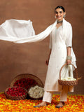 Gerua White Embroidered Silk Blend Straight Suit With Dupatta