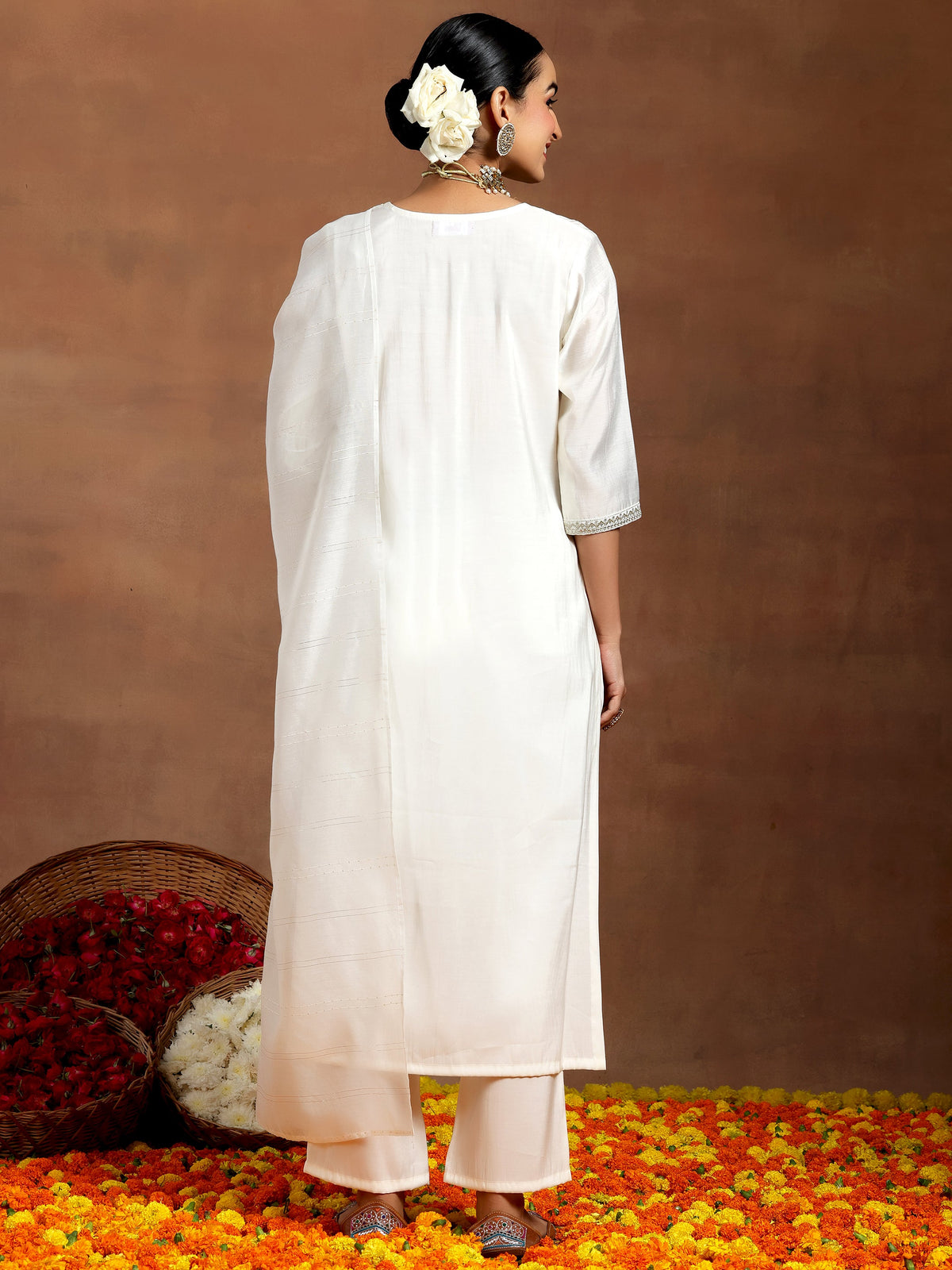Gerua White Embroidered Silk Blend Straight Suit With Dupatta