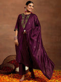Gerua Burgundy Yoke Design Silk Blend Straight Suit With Dupatta
