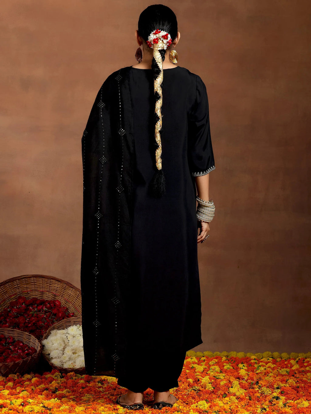 Gerua Black Embroidered Silk Blend Straight Suit With Dupatta