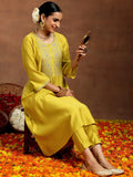 Gerua Mustard Yoke Design Silk Blend A-Line Kurta With Trousers