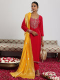 Gerua Maroon Yoke Design Silk Blend Straight Suit With Dupatta