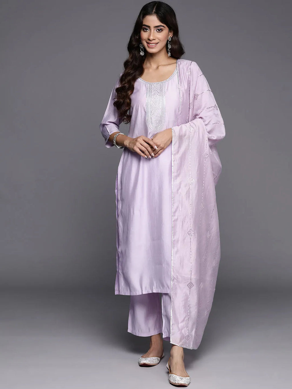 Gerua Lavender Yoke Design Silk Blend Straight Suit With Dupatta
