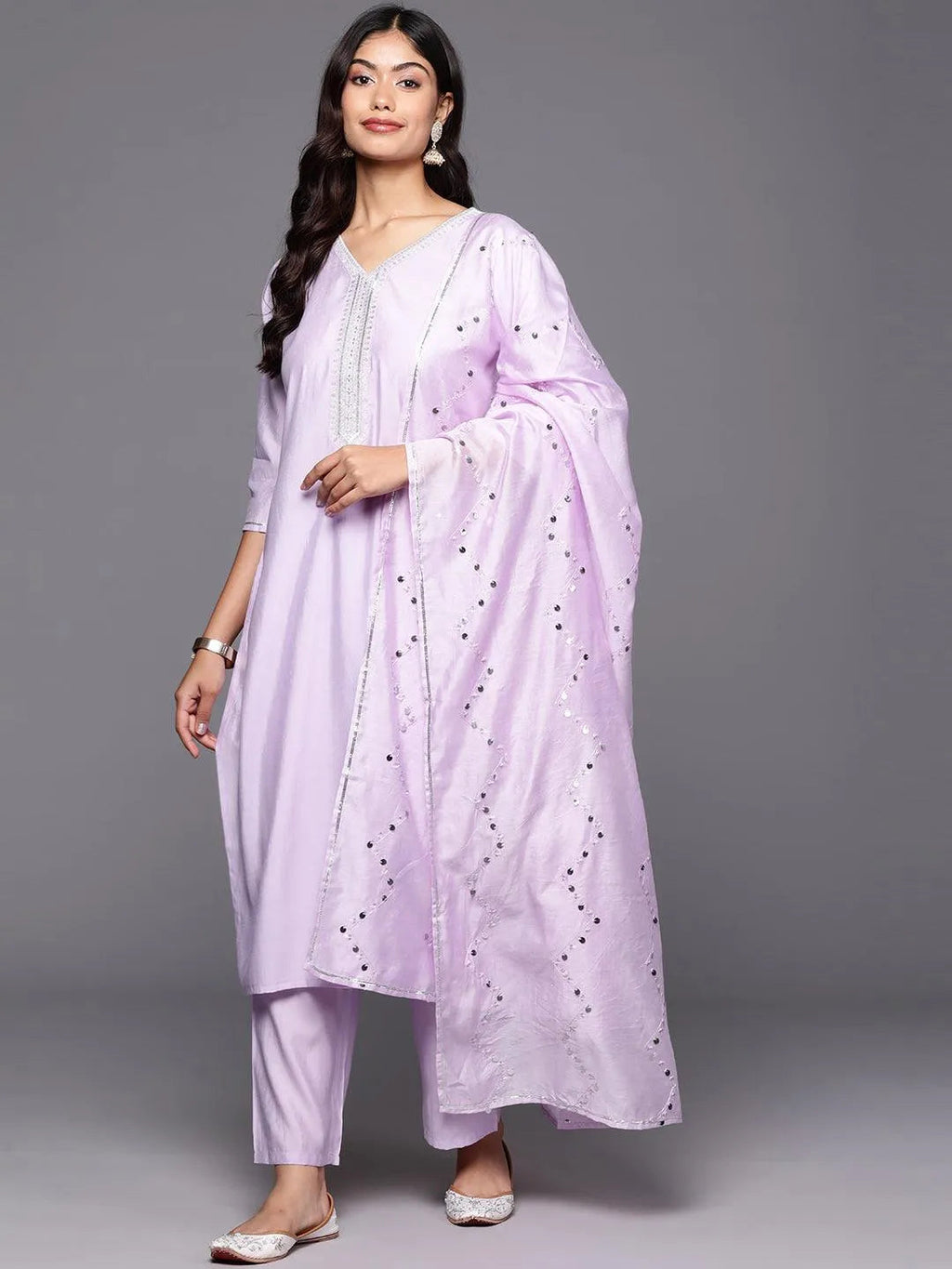 Gerua Lavender Yoke Design Silk Blend Straight Suit With Dupatta
