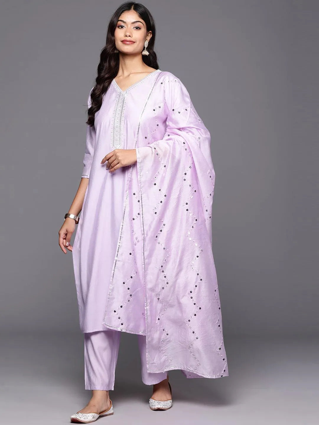 Gerua Lavender Yoke Design Silk Blend Straight Suit With Dupatta