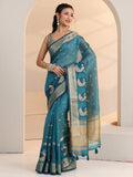 Libas Aqua Blue Peacock Motif Chanderi Silk Saree