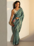 Libas Aqua Green Embroidered Silk Blend Saree