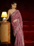 Libas Art Mauve Floral Embroidered Satin Saree