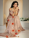 Libas Beige Floral Embellished Tissue Saree
