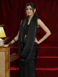 Libas Black Floral Embellished Tissue Saree