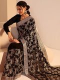 Libas Black Floral Embroidered Georgette Saree