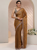 Libas Brown Embellished Tissue Saree