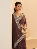 Libas Brown Embroidered Silk Blend Saree