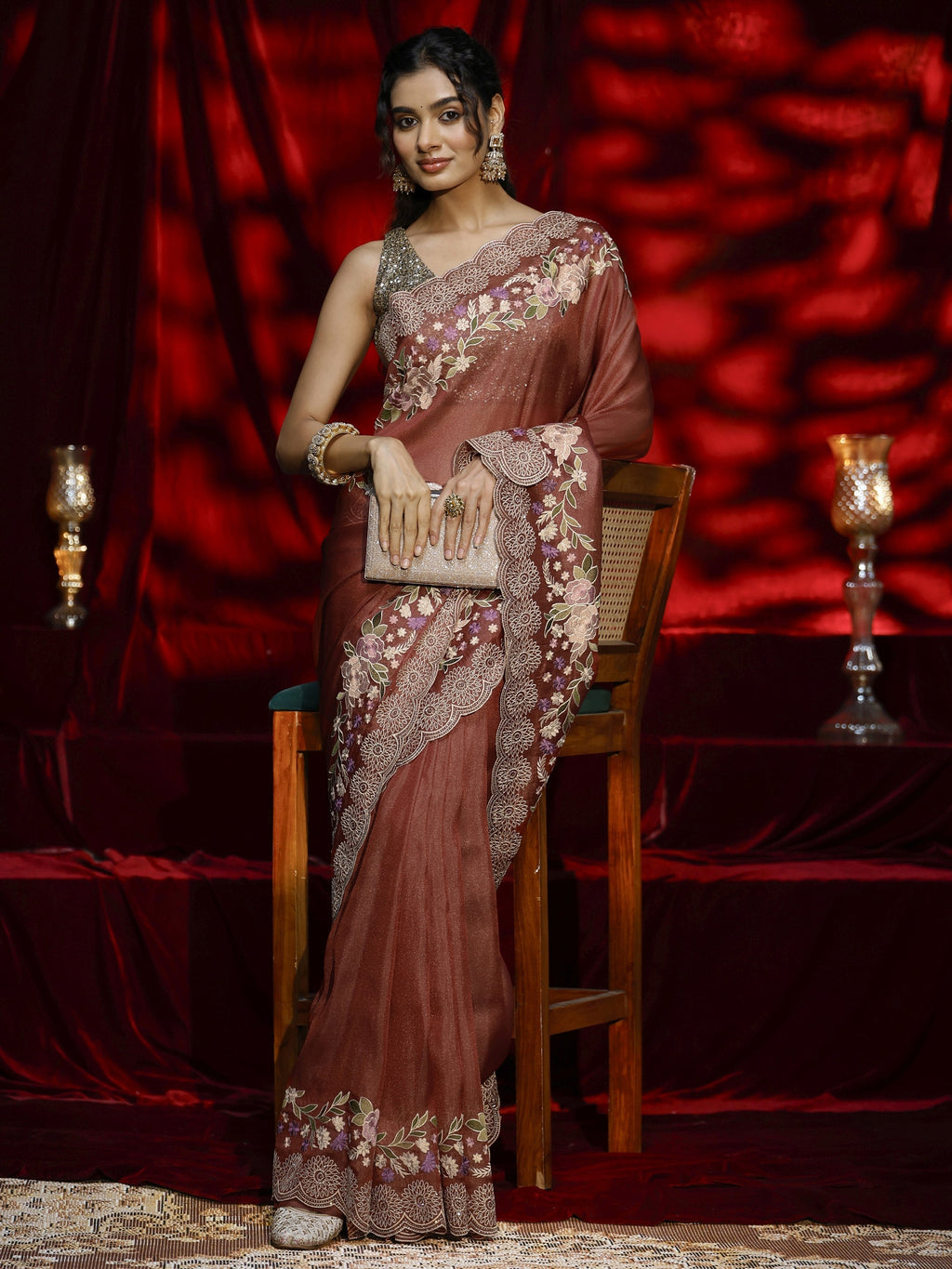 Libas Copper Solid Silk Blend Saree