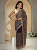 Libas Dark Purple Floral Embroidered Georgette Saree