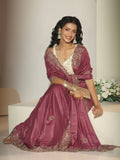 Libas Dusty Rose Pink Embroidered Silk Blend Saree