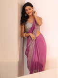 Libas Dusty Rose Pink Floral Embroidered Tissue Saree