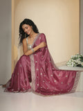 Libas Dusty Rose Pink Zari Embroidered Silk Blend Saree