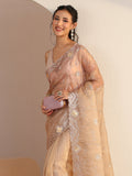 Libas Golden Floral Embroidered Tissue Saree