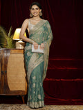 Libas Green Floral Embroidered Tissue Saree