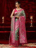 Libas Grey Ethnic Motif Woven Design Silk blend Saree with dupatta