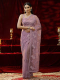 Libas Lavender Floral Embroidered Net Saree