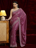 Libas Mauve Ethnic Motif Embroidered Satin Saree