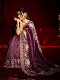 Libas Mauve Solid Silk Blend Saree