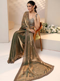 Libas Metallic Olive Green Embellished Tissue Saree