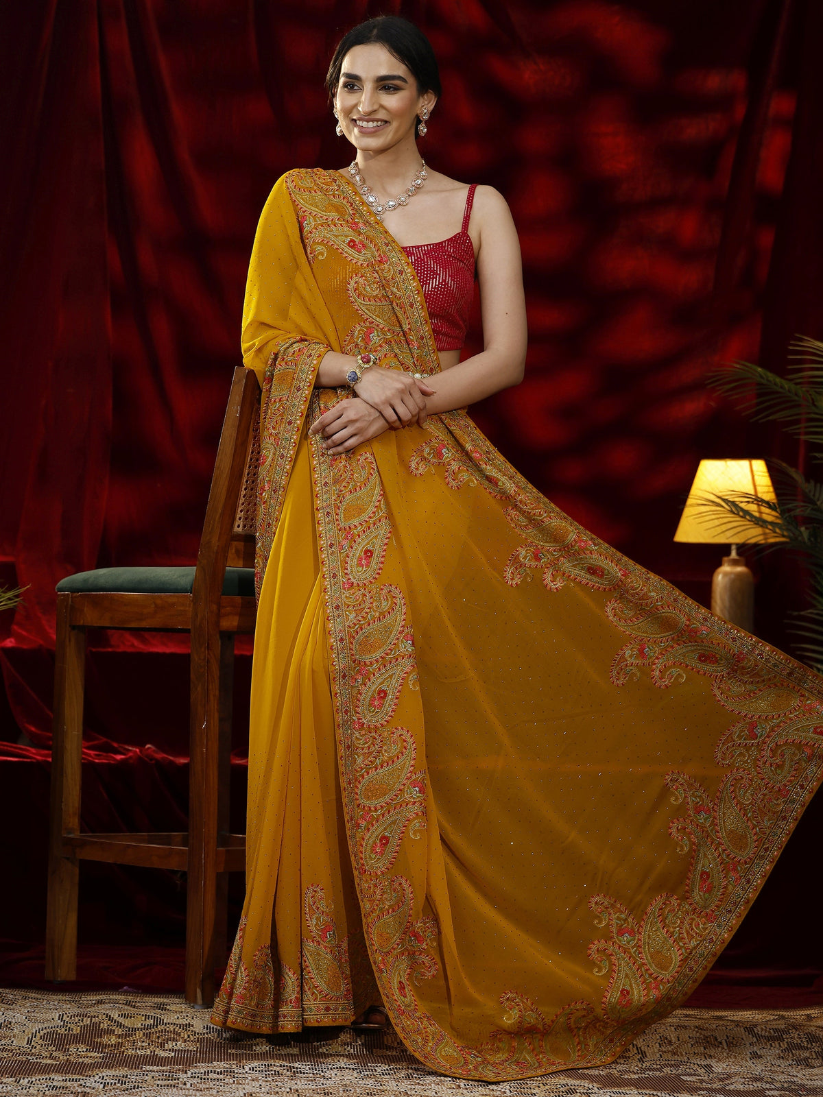 Libas Mustard Embellished Georgette Saree