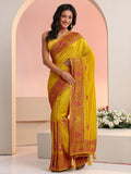 Libas Mustard Paisley Embroidered Silk Blend Saree
