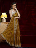 Libas Mustard Striped Net Saree