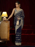 Libas Navy blue Embroidered Georgette Saree