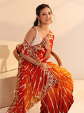 Libas Orange Leheriya Printed Ombre Silk Blend Saree