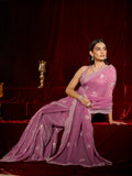 Libas Pink Floral Embroidered Chiffon Saree