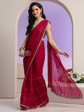 Libas Rani Pink Striped Embellished Chiffon Saree