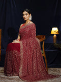 Libas Red Floral Embroidered Georgette Saree