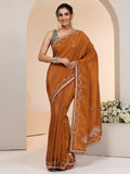 Libas Rust Embroidered Silk Blend Saree
