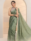 Libas Sage Green Floral Embellished Silk Blend Saree