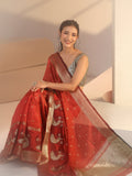 Libas Terracotta Red Peacock Motif Chanderi Silk Saree