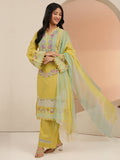 Libas Yellow Floral Embroidered Cotton Straight Suit Set