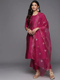 Gerua Magenta Solid Silk Blend Straight Suit With Dupatta