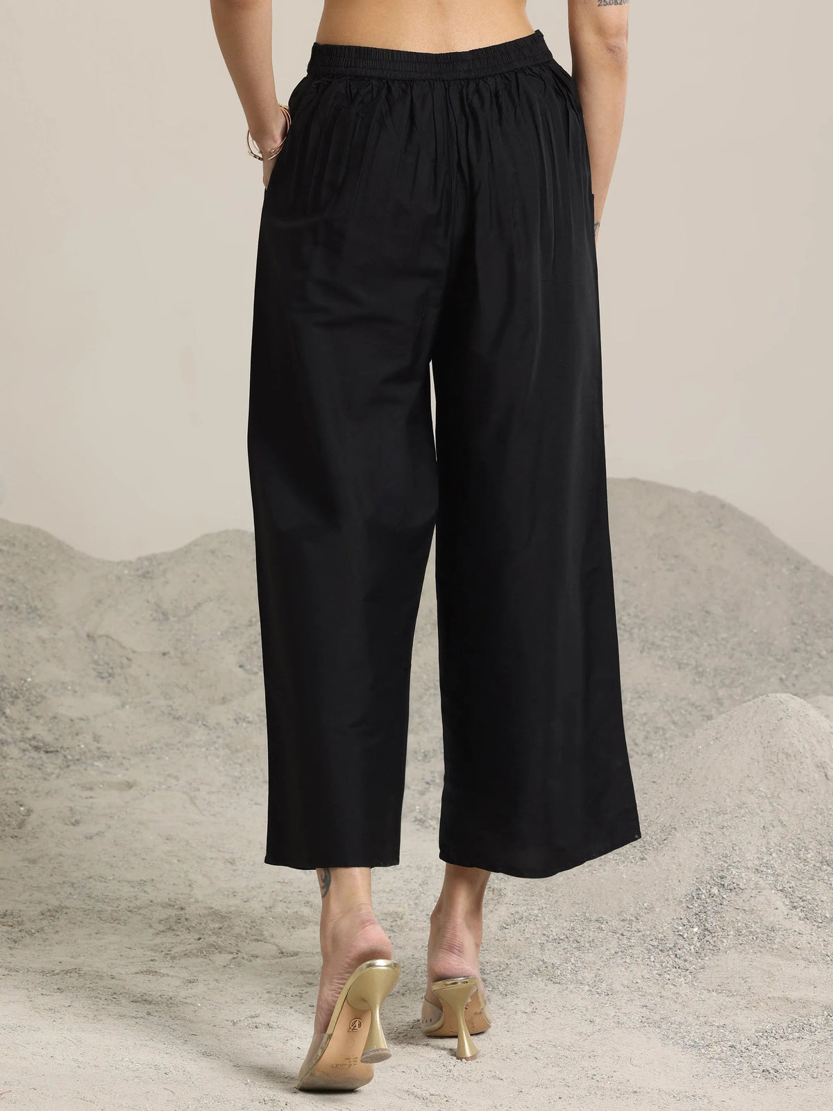Libas Black Solid Silk Trousers