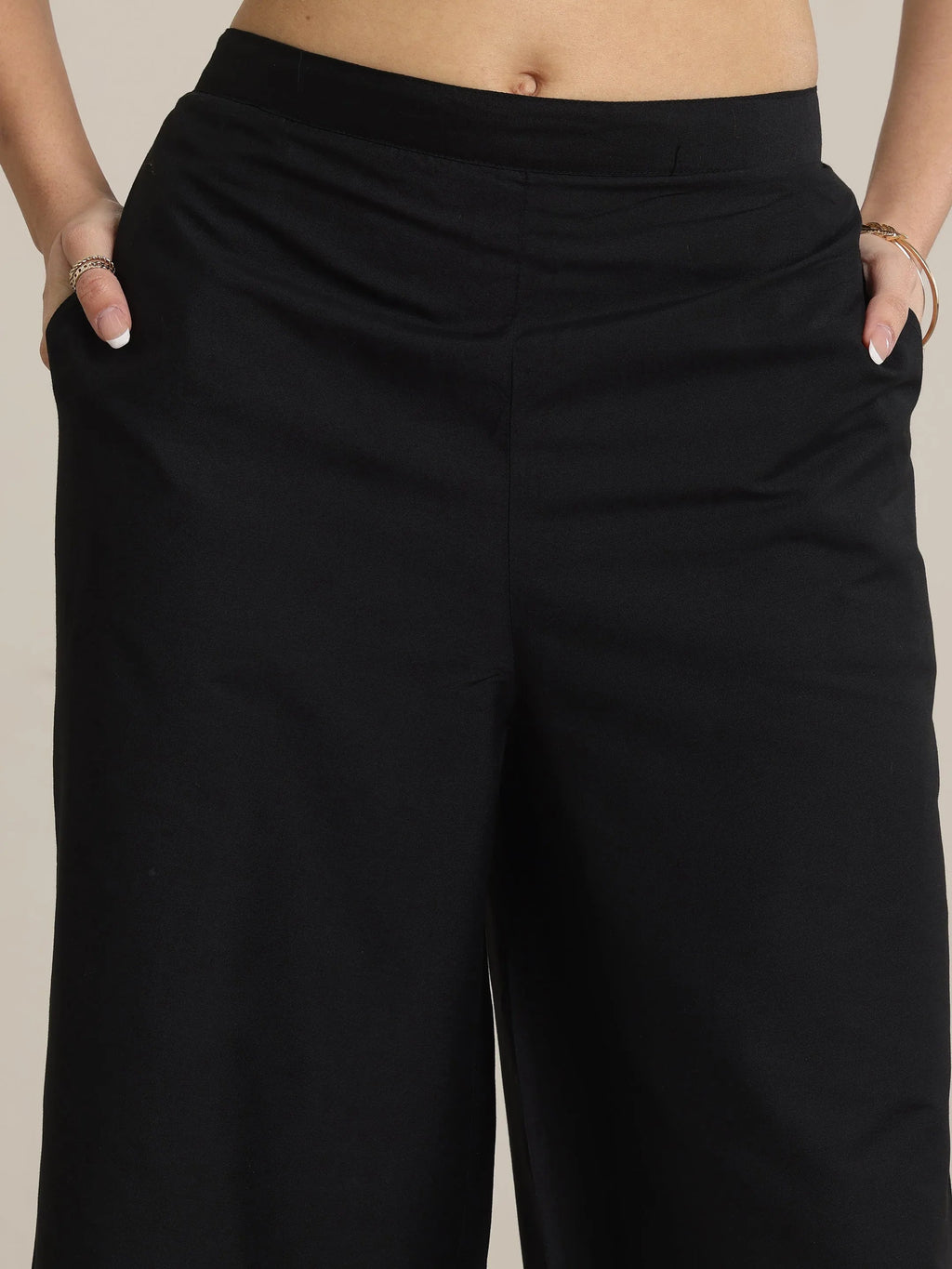 Libas Black Solid Silk Trousers