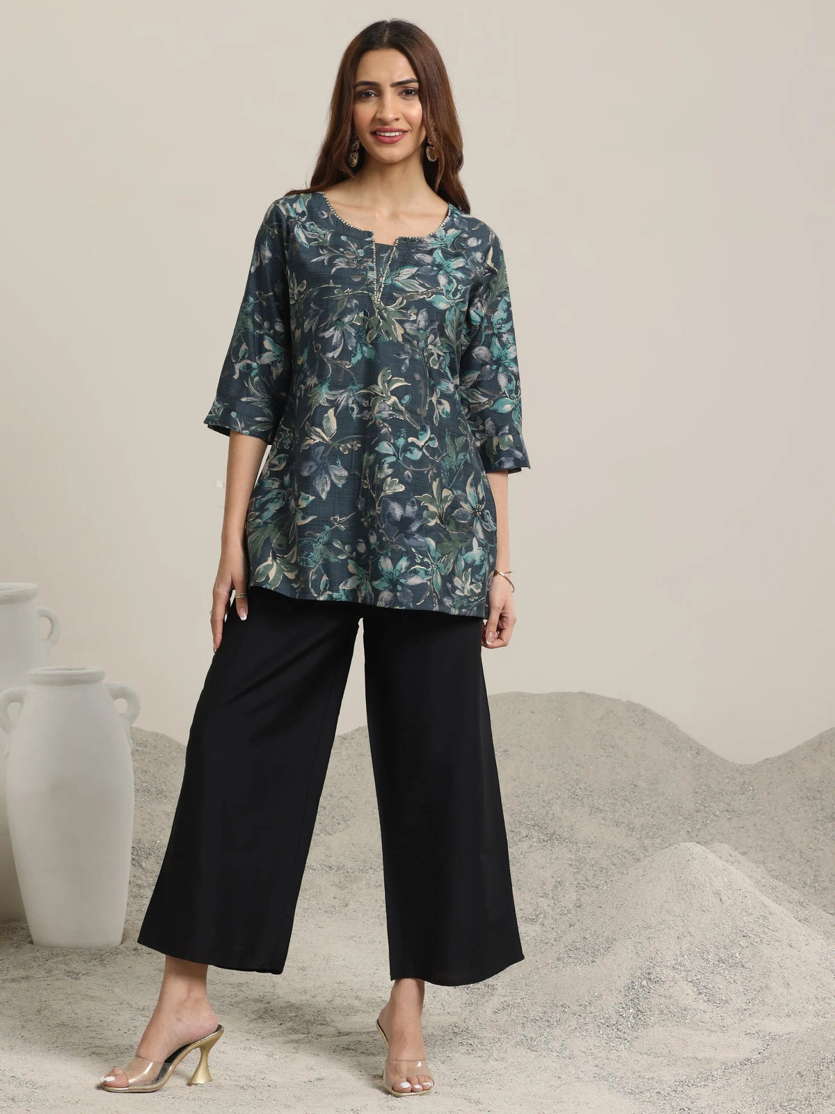 Libas Black Solid Silk Trousers