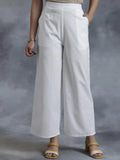 Libas White Solid Cotton Palazzos