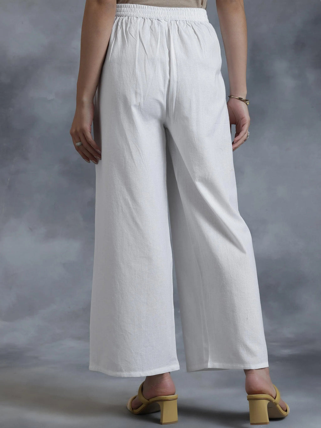 Libas White Solid Cotton Palazzos
