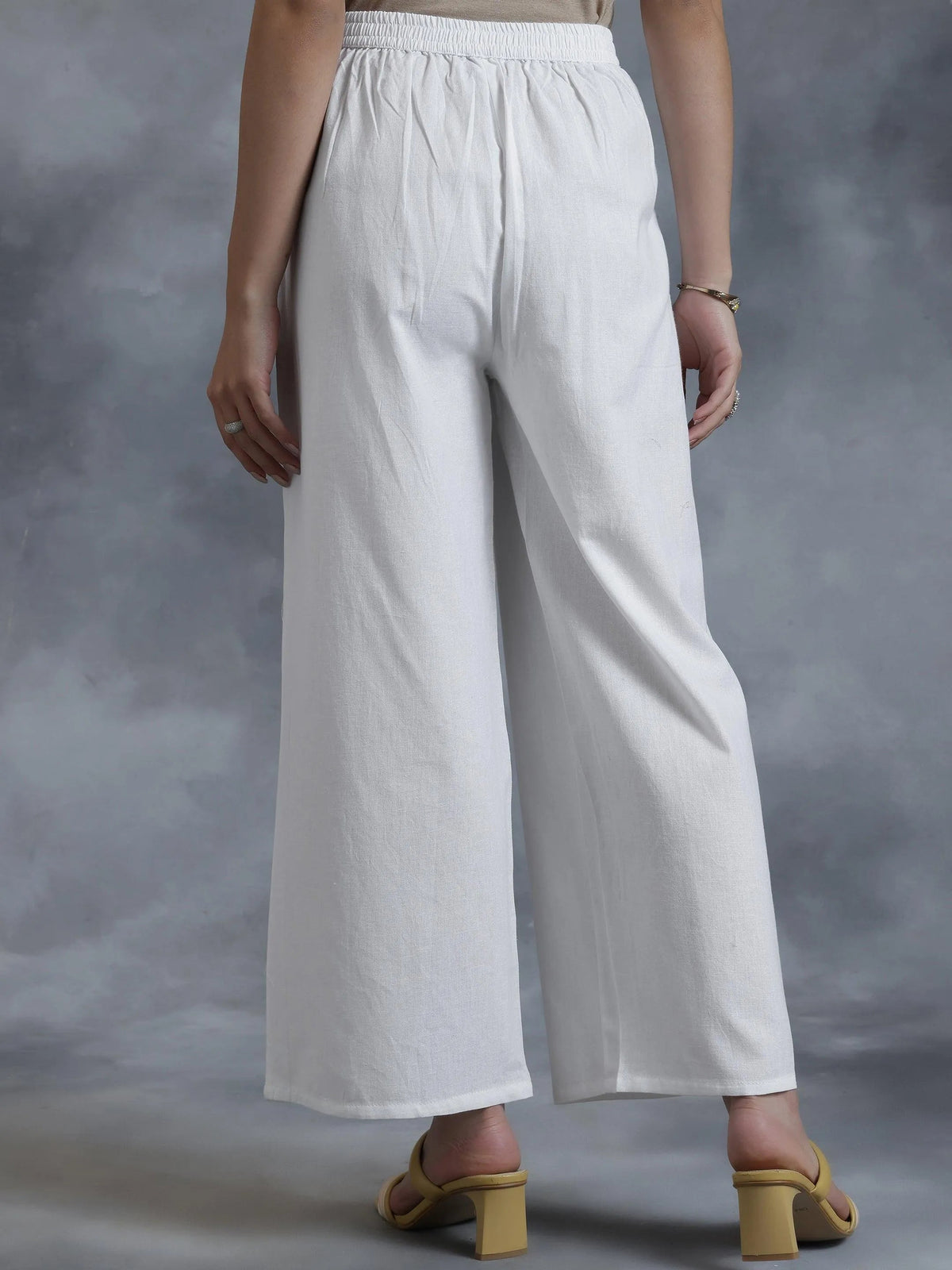 Libas White Solid Cotton Palazzos