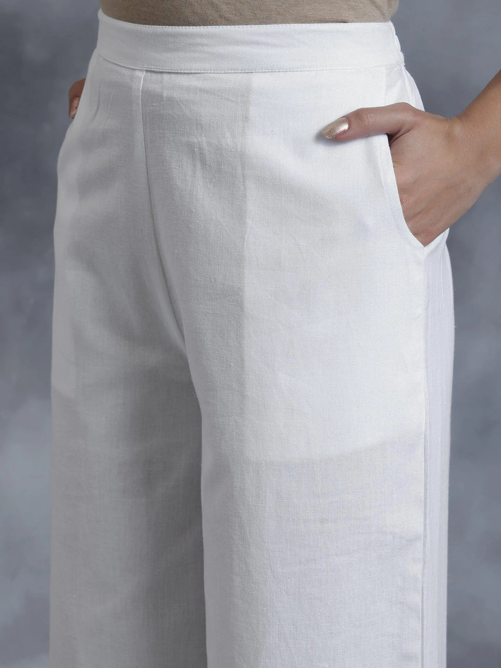 Libas White Solid Cotton Palazzos